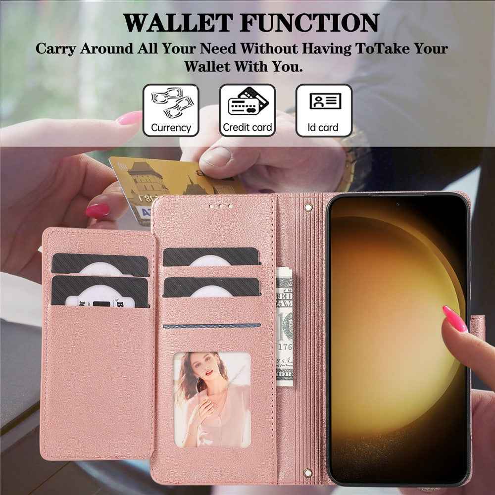 For Samsung Galaxy A57 5G Case TPU PU Leather Folio Flip Shockproof Phone Cover with Mirror - Rose Gold