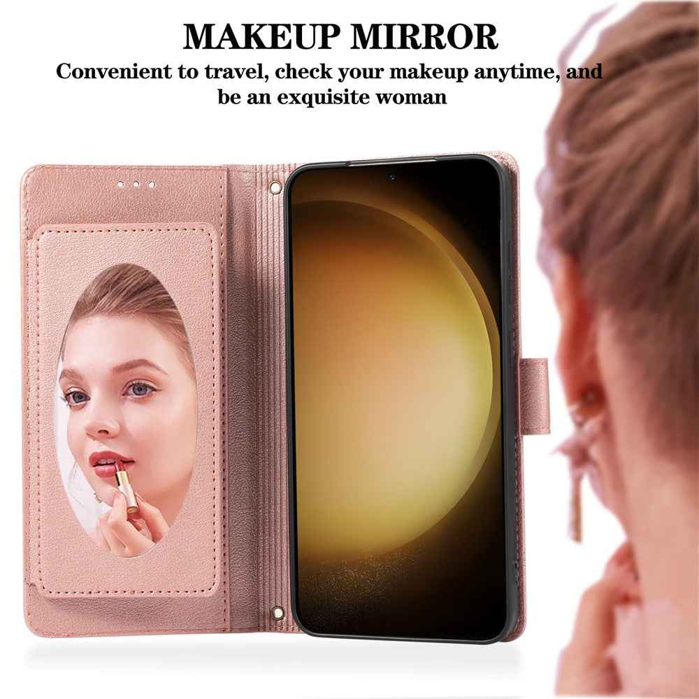 For Samsung Galaxy A57 5G Case TPU PU Leather Folio Flip Shockproof Phone Cover with Mirror - Rose Gold