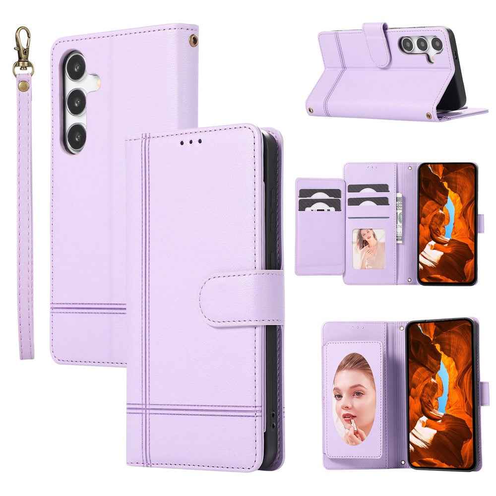 For Samsung Galaxy A57 5G Case TPU PU Leather Folio Flip Shockproof Phone Cover with Mirror - Purple