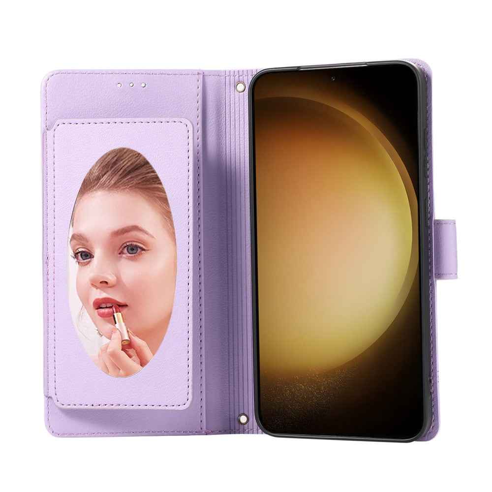 For Samsung Galaxy A57 5G Case TPU PU Leather Folio Flip Shockproof Phone Cover with Mirror - Purple