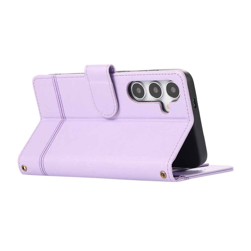 For Samsung Galaxy A57 5G Case TPU PU Leather Folio Flip Shockproof Phone Cover with Mirror - Purple
