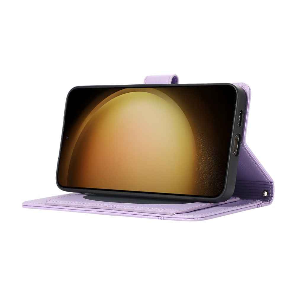 For Samsung Galaxy A57 5G Case TPU PU Leather Folio Flip Shockproof Phone Cover with Mirror - Purple