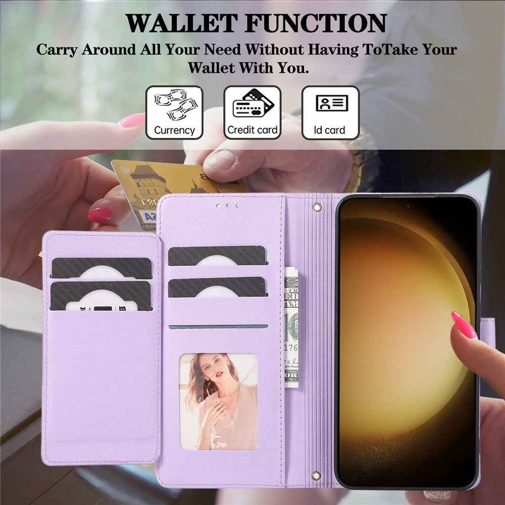 For Samsung Galaxy A57 5G Case TPU PU Leather Folio Flip Shockproof Phone Cover with Mirror - Purple