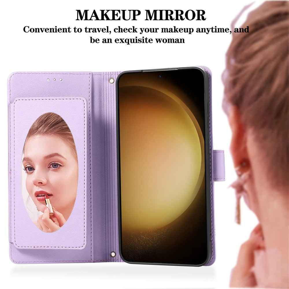 For Samsung Galaxy A57 5G Case TPU PU Leather Folio Flip Shockproof Phone Cover with Mirror - Purple