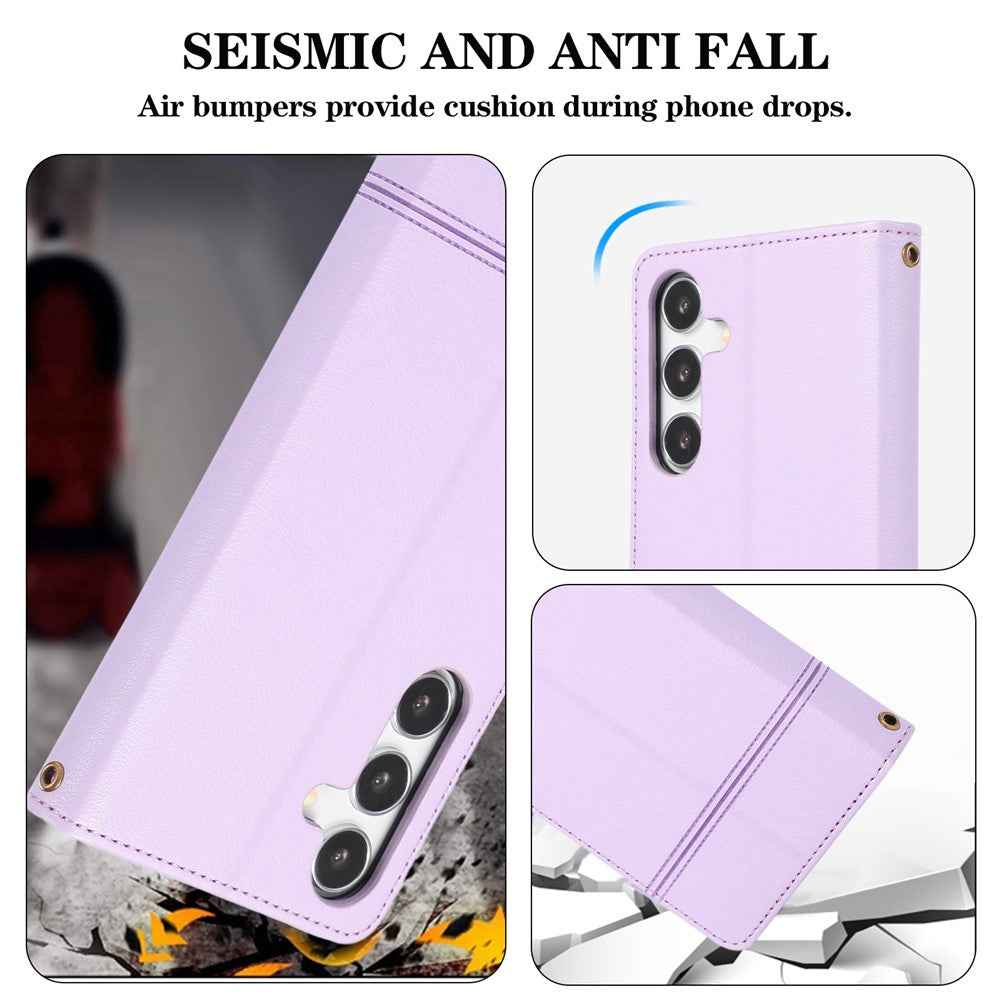 For Samsung Galaxy A57 5G Case TPU PU Leather Folio Flip Shockproof Phone Cover with Mirror - Purple