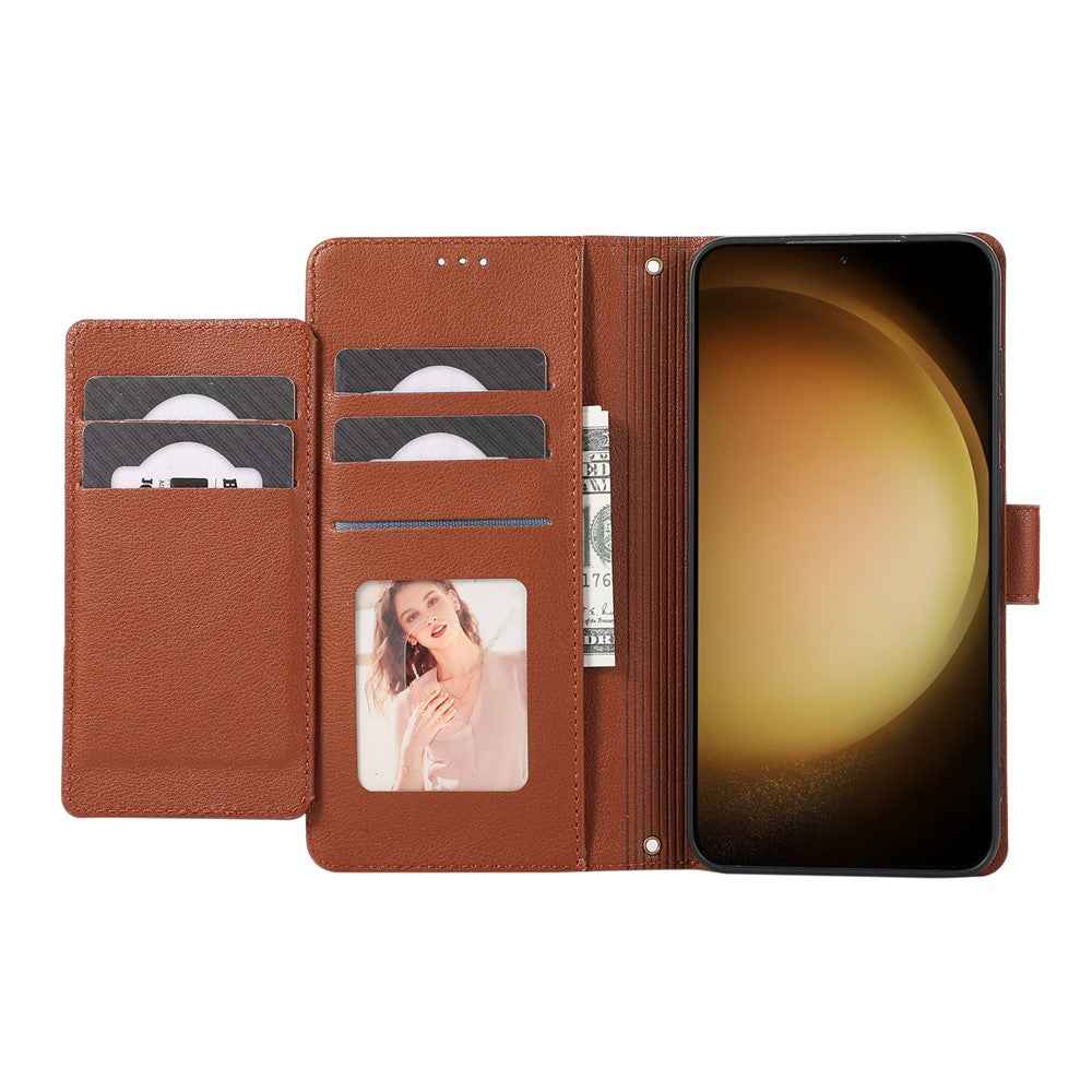 For Samsung Galaxy A57 5G Case TPU PU Leather Folio Flip Shockproof Phone Cover with Mirror - Brown