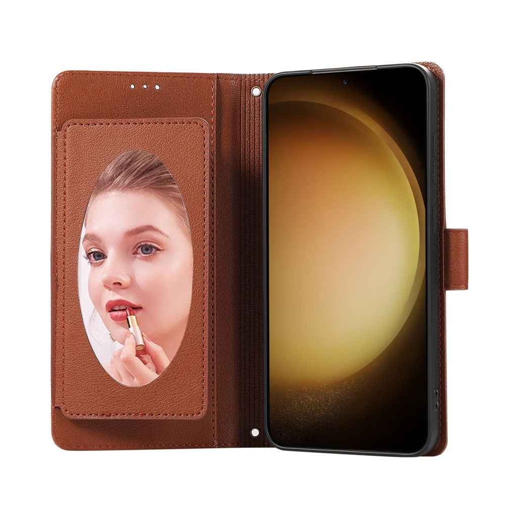 For Samsung Galaxy A57 5G Case TPU PU Leather Folio Flip Shockproof Phone Cover with Mirror - Brown