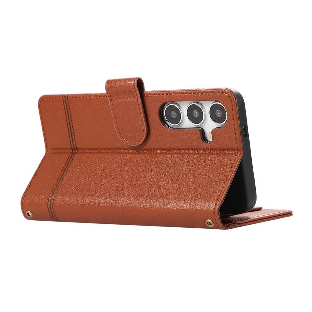 For Samsung Galaxy A57 5G Case TPU PU Leather Folio Flip Shockproof Phone Cover with Mirror - Brown