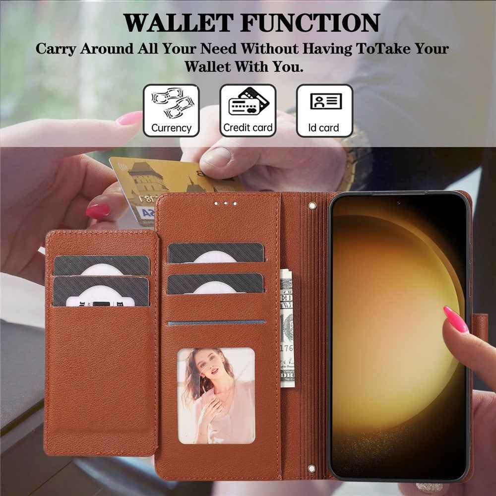 For Samsung Galaxy A57 5G Case TPU PU Leather Folio Flip Shockproof Phone Cover with Mirror - Brown