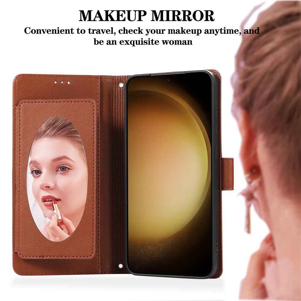 For Samsung Galaxy A57 5G Case TPU PU Leather Folio Flip Shockproof Phone Cover with Mirror - Brown