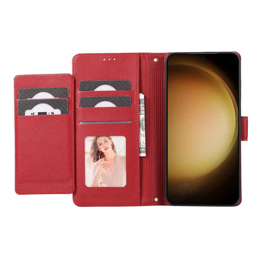 For Samsung Galaxy A57 5G Case TPU PU Leather Folio Flip Shockproof Phone Cover with Mirror - Red