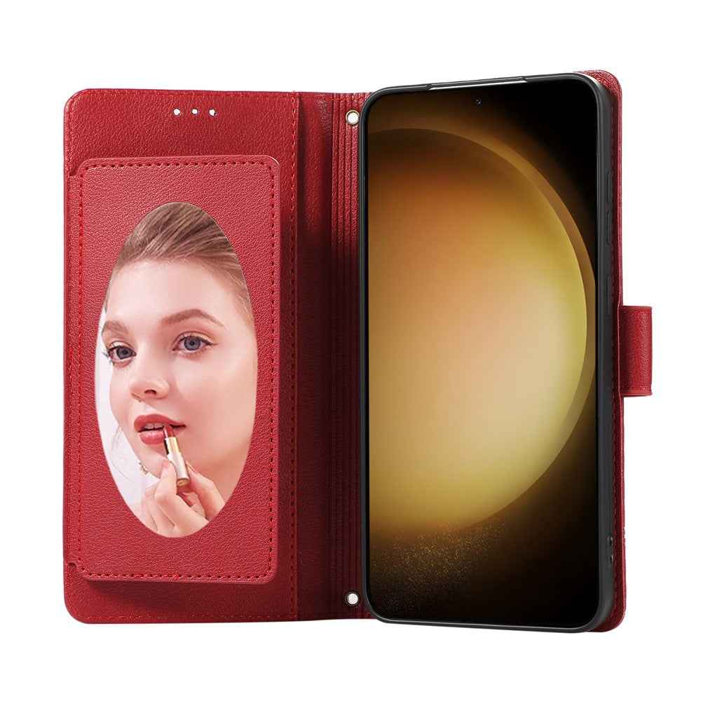For Samsung Galaxy A57 5G Case TPU PU Leather Folio Flip Shockproof Phone Cover with Mirror - Red