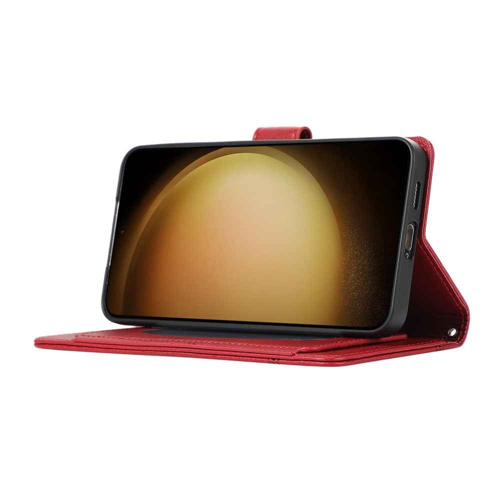 For Samsung Galaxy A57 5G Case TPU PU Leather Folio Flip Shockproof Phone Cover with Mirror - Red