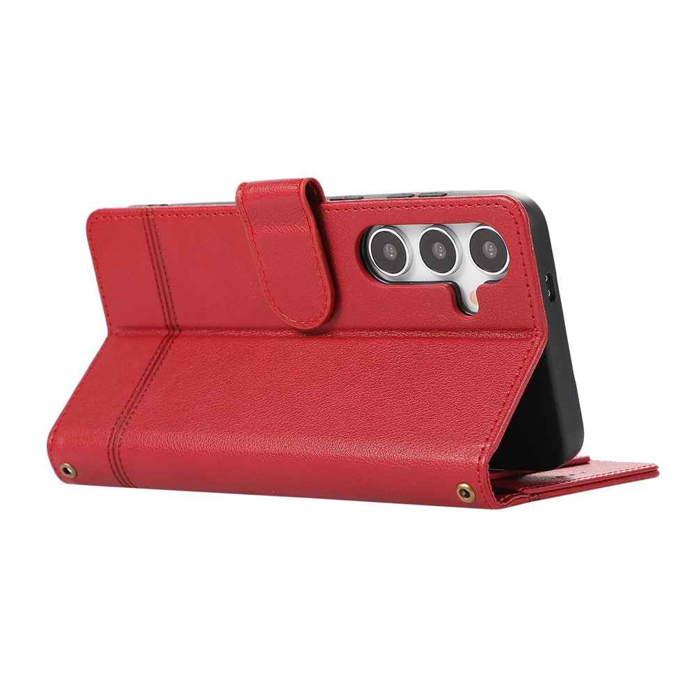 For Samsung Galaxy A57 5G Case TPU PU Leather Folio Flip Shockproof Phone Cover with Mirror - Red