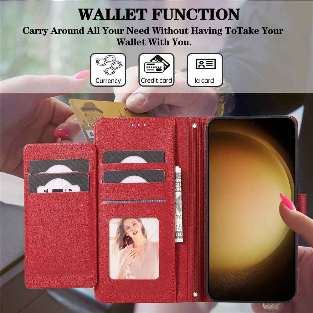 For Samsung Galaxy A57 5G Case TPU PU Leather Folio Flip Shockproof Phone Cover with Mirror - Red