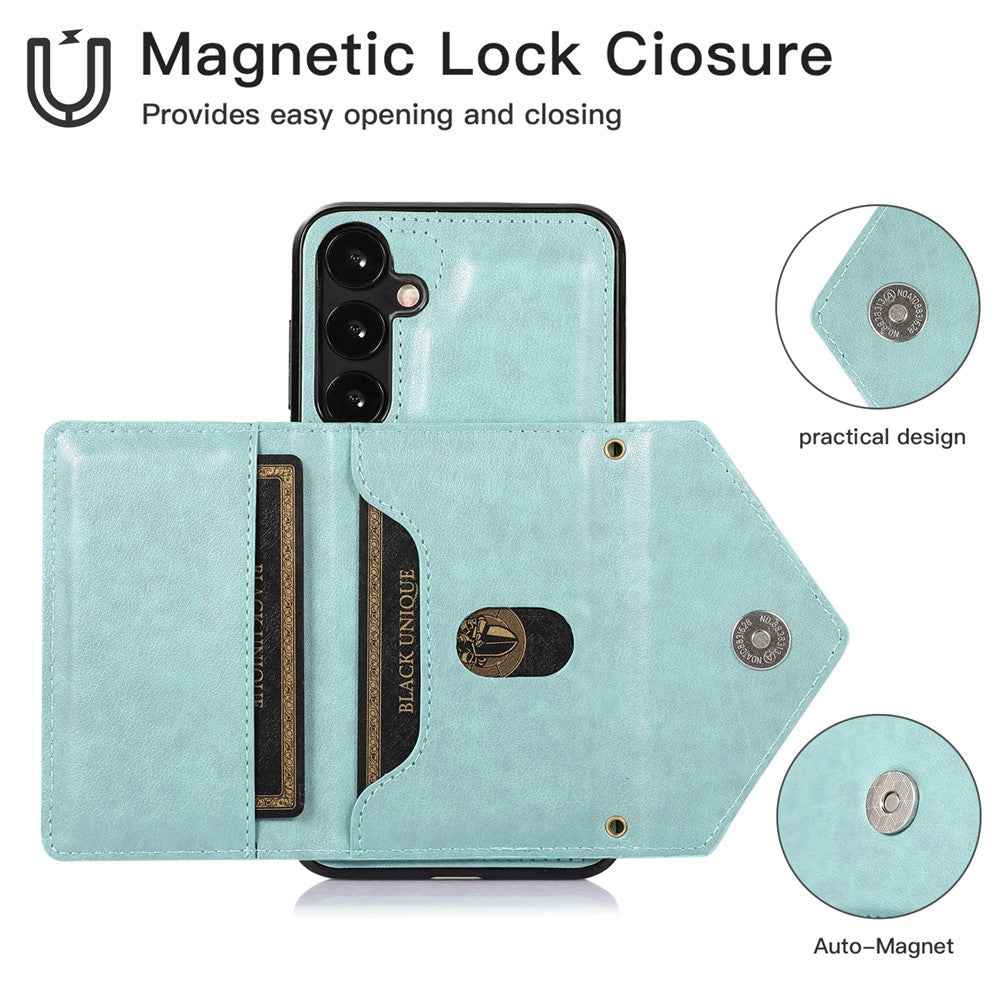 For Samsung Galaxy A57 5G Cell Phone Case Triangle Lid Card Bag Leather + TPU Cover with Long Strap - Green