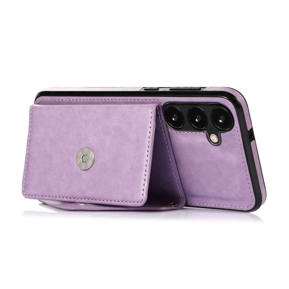 For Samsung Galaxy A57 5G Cell Phone Case Triangle Lid Card Bag Leather + TPU Cover with Long Strap - Purple