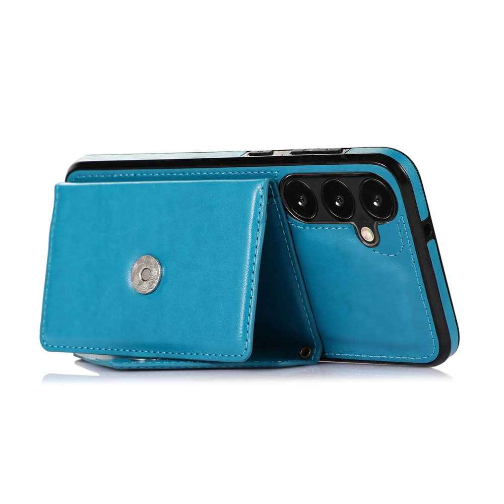 For Samsung Galaxy A57 5G Cell Phone Case Triangle Lid Card Bag Leather + TPU Cover with Long Strap - Blue
