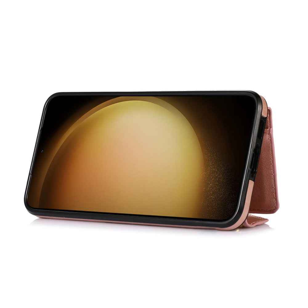 For Samsung Galaxy A57 5G Cell Phone Case Triangle Lid Card Bag Leather + TPU Cover with Long Strap - Rose Gold