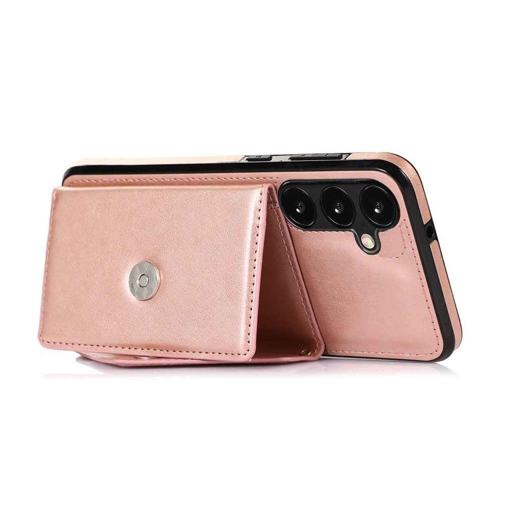 For Samsung Galaxy A57 5G Cell Phone Case Triangle Lid Card Bag Leather + TPU Cover with Long Strap - Rose Gold