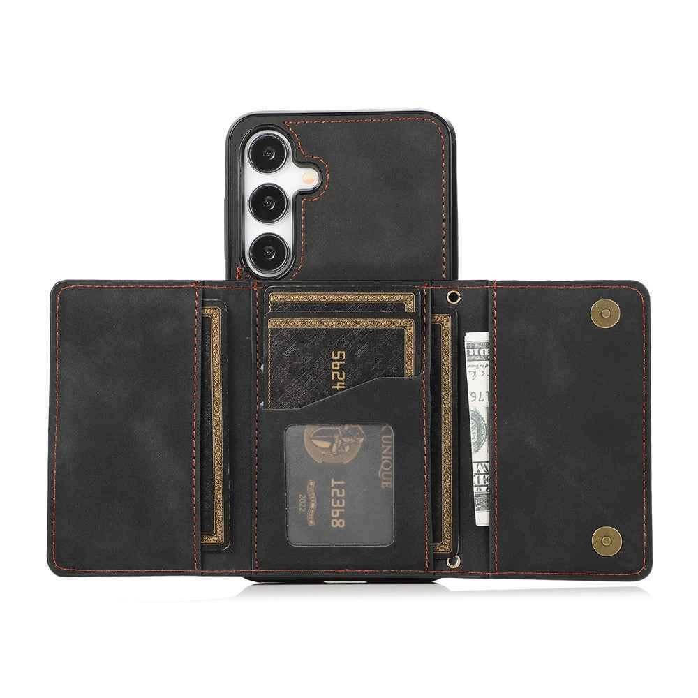 For Samsung Galaxy A57 5G Phone Case Tri-Fold Wallet Kickstand PU Leather + TPU Back Cover - Black