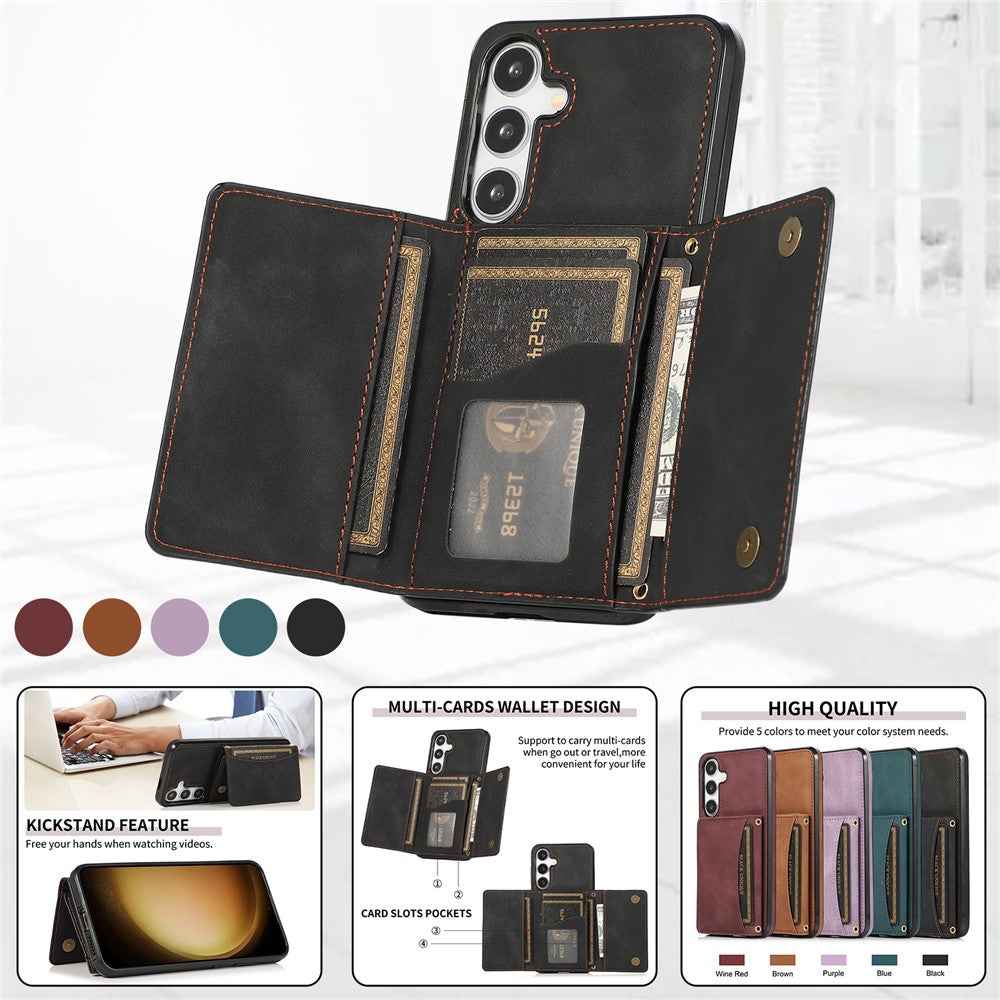 For Samsung Galaxy A57 5G Phone Case Tri-Fold Wallet Kickstand PU Leather + TPU Back Cover - Black