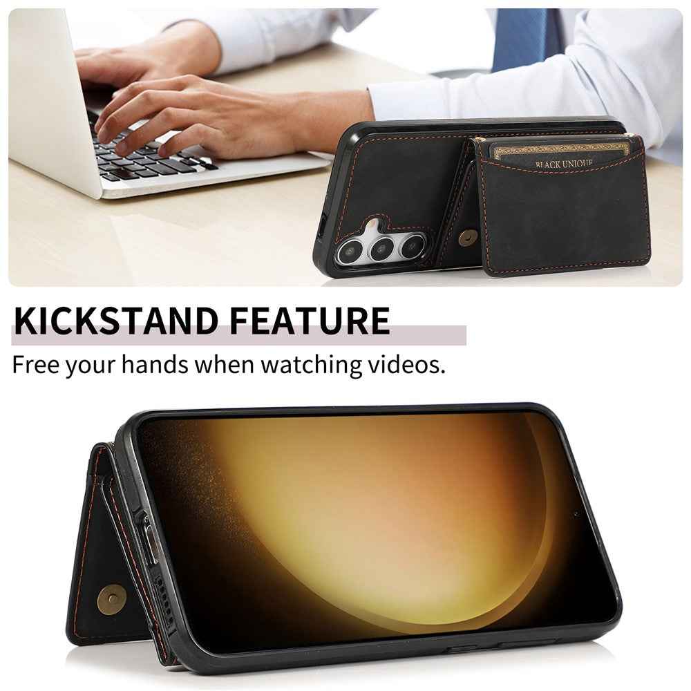 For Samsung Galaxy A57 5G Phone Case Tri-Fold Wallet Kickstand PU Leather + TPU Back Cover - Black