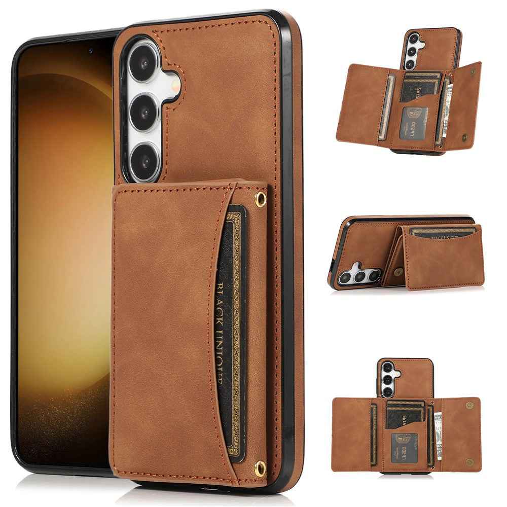 For Samsung Galaxy A57 5G Phone Case Tri-Fold Wallet Kickstand PU Leather + TPU Back Cover - Brown