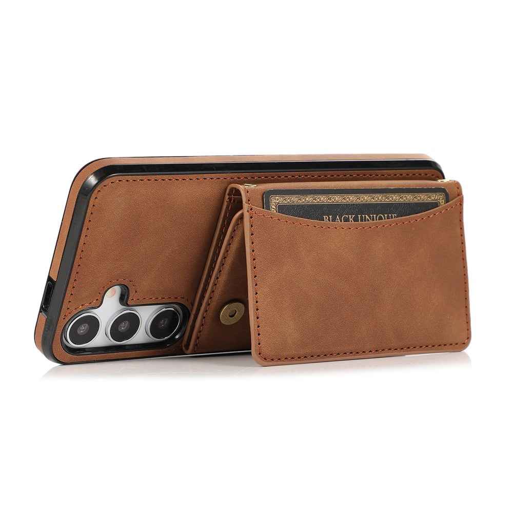 For Samsung Galaxy A57 5G Phone Case Tri-Fold Wallet Kickstand PU Leather + TPU Back Cover - Brown