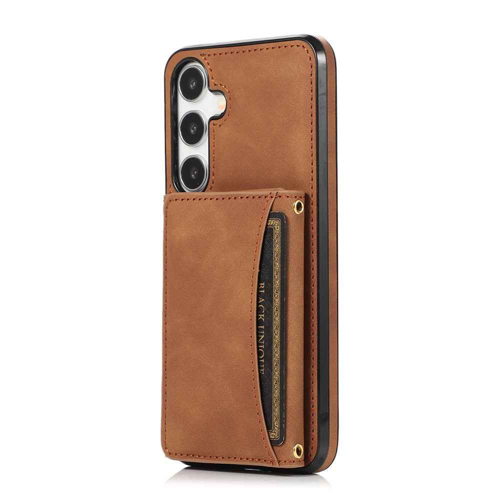 For Samsung Galaxy A57 5G Phone Case Tri-Fold Wallet Kickstand PU Leather + TPU Back Cover - Brown