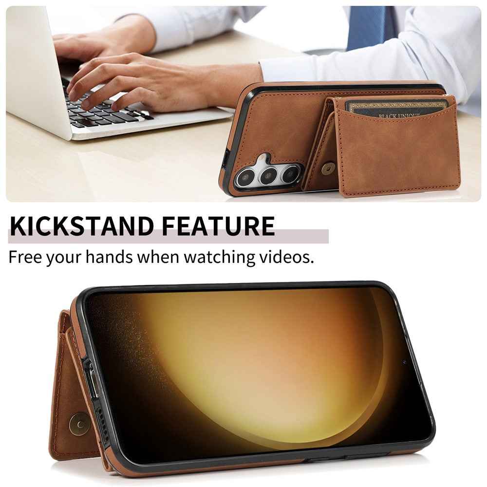 For Samsung Galaxy A57 5G Phone Case Tri-Fold Wallet Kickstand PU Leather + TPU Back Cover - Brown