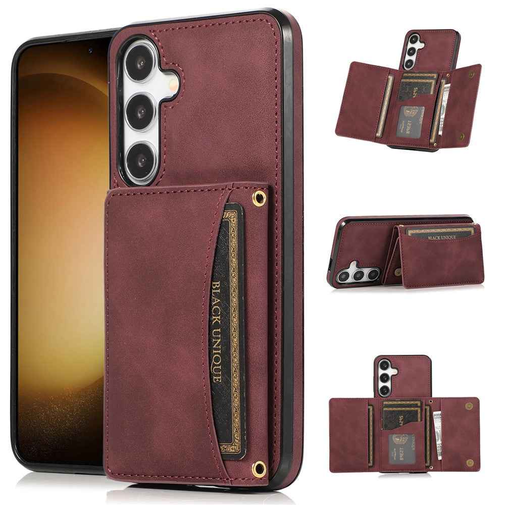 For Samsung Galaxy A57 5G Phone Case Tri-Fold Wallet Kickstand PU Leather + TPU Back Cover - Red