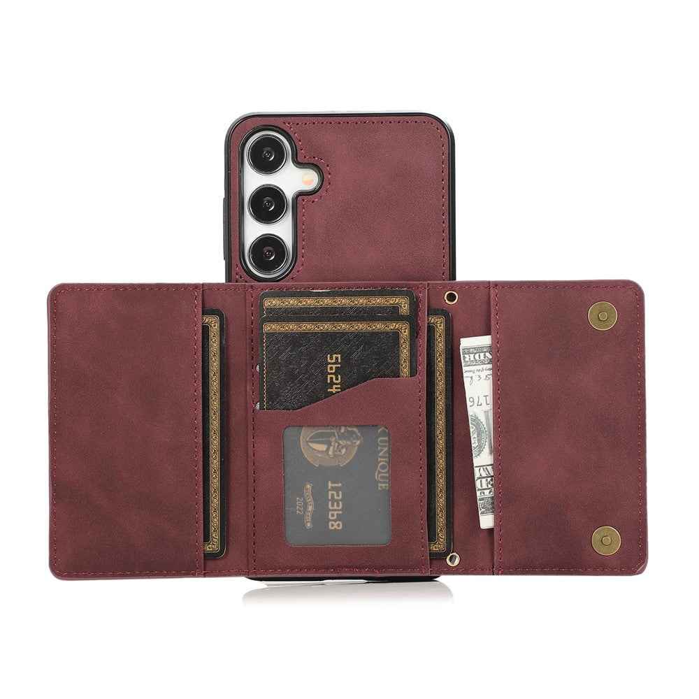 For Samsung Galaxy A57 5G Phone Case Tri-Fold Wallet Kickstand PU Leather + TPU Back Cover - Red