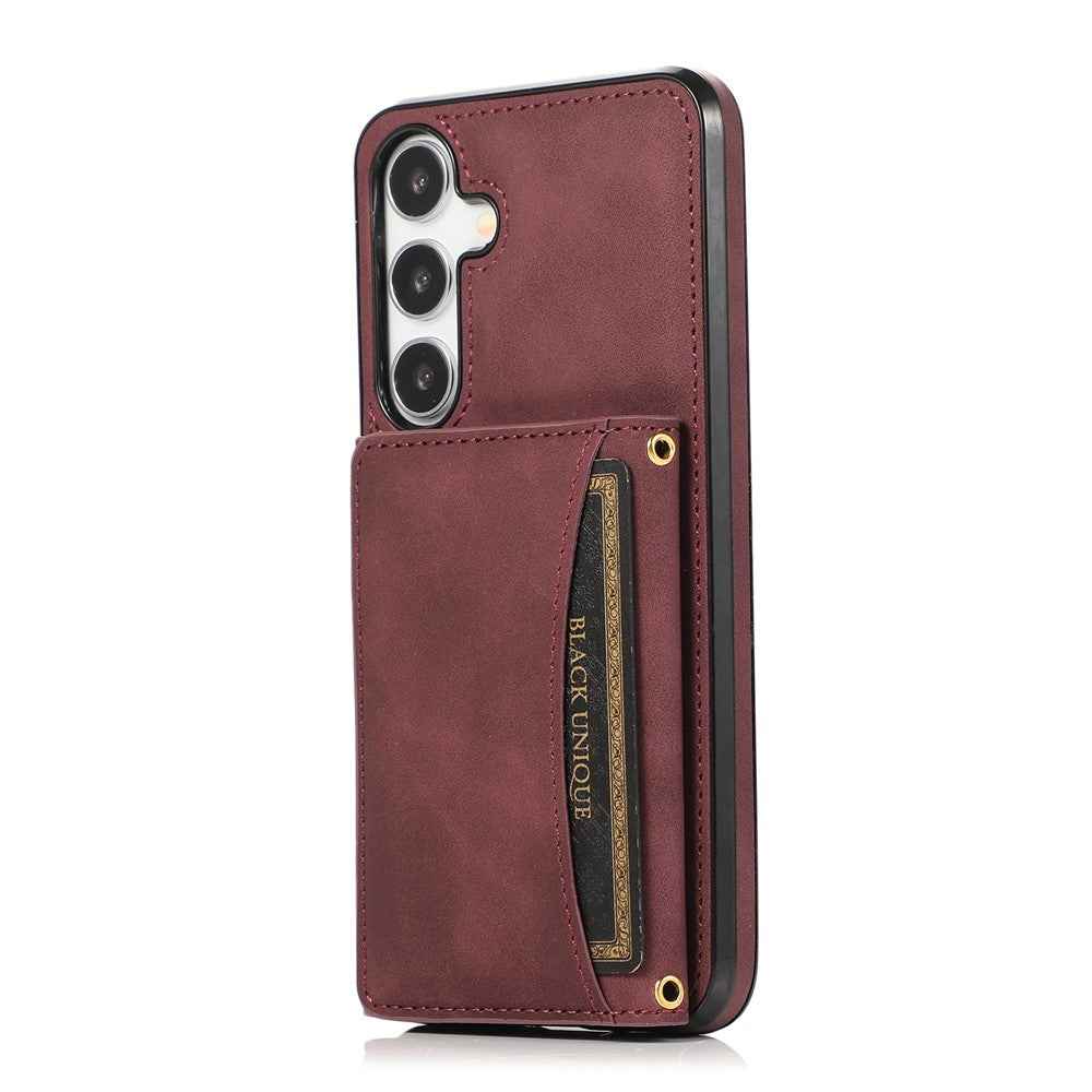 For Samsung Galaxy A57 5G Phone Case Tri-Fold Wallet Kickstand PU Leather + TPU Back Cover - Red