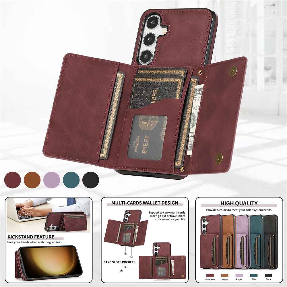 For Samsung Galaxy A57 5G Phone Case Tri-Fold Wallet Kickstand PU Leather + TPU Back Cover - Red