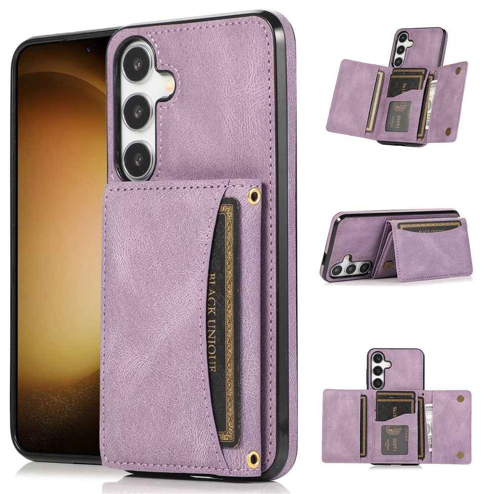 For Samsung Galaxy A57 5G Phone Case Tri-Fold Wallet Kickstand PU Leather + TPU Back Cover - Purple