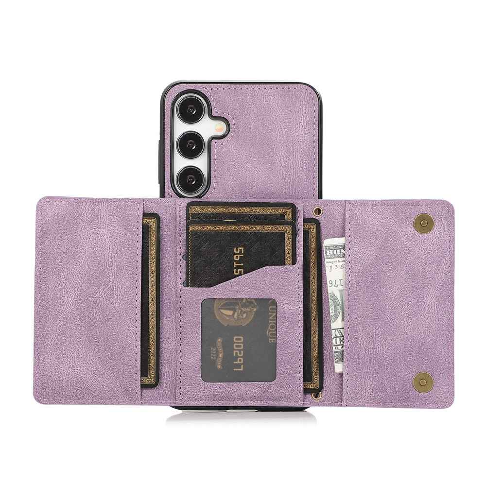 For Samsung Galaxy A57 5G Phone Case Tri-Fold Wallet Kickstand PU Leather + TPU Back Cover - Purple
