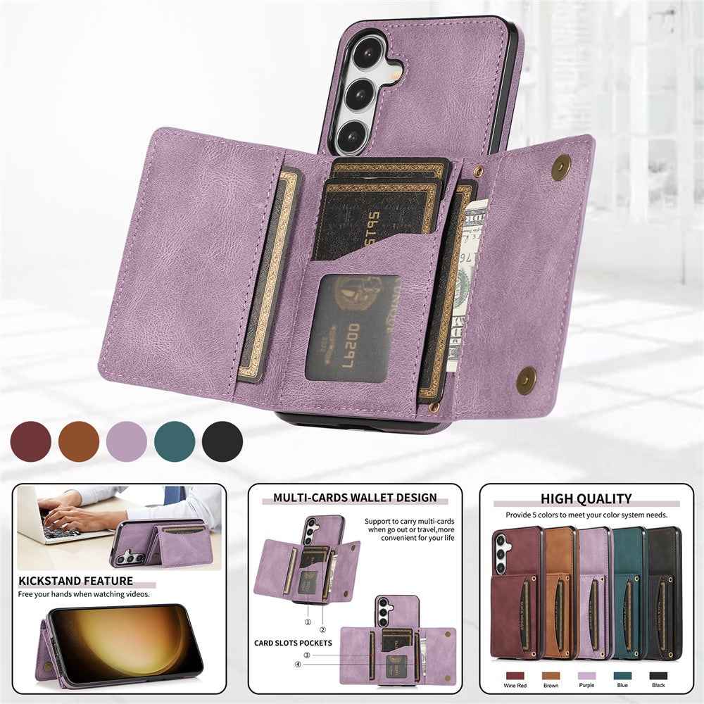 For Samsung Galaxy A57 5G Phone Case Tri-Fold Wallet Kickstand PU Leather + TPU Back Cover - Purple