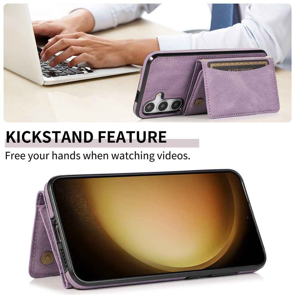 For Samsung Galaxy A57 5G Phone Case Tri-Fold Wallet Kickstand PU Leather + TPU Back Cover - Purple