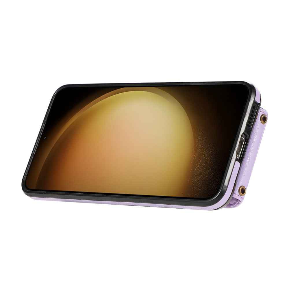For Samsung Galaxy A57 5G Case Card Holder Ring Kickstand TPU + PU Leather Phone Cover with Long Strap - Purple