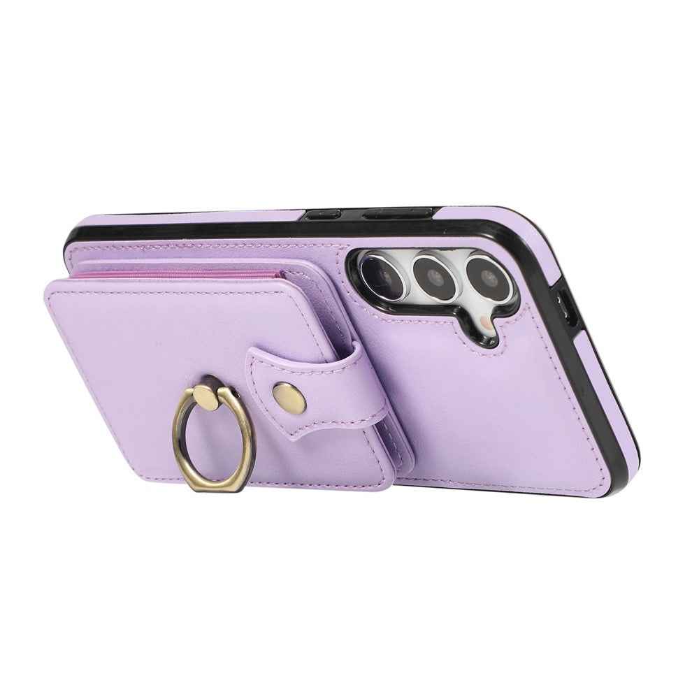 For Samsung Galaxy A57 5G Case Card Holder Ring Kickstand TPU + PU Leather Phone Cover with Long Strap - Purple