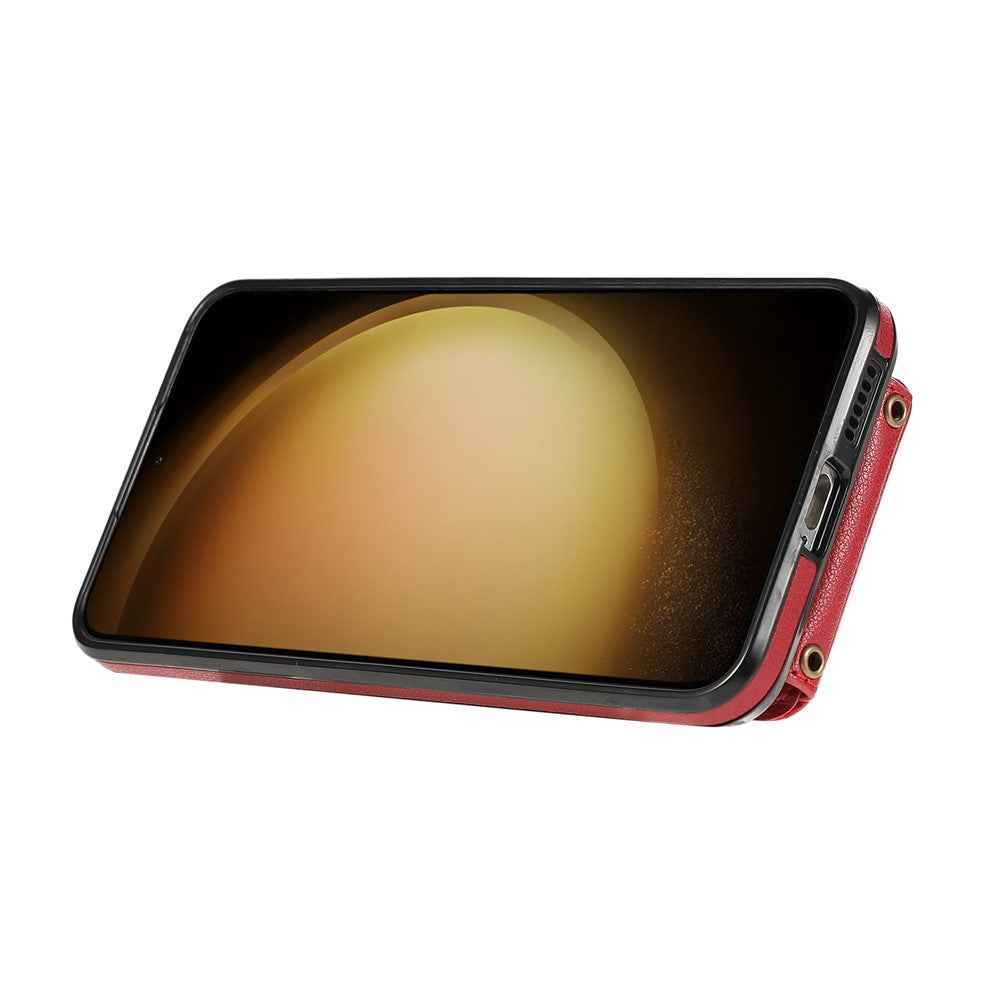 For Samsung Galaxy A57 5G Case Card Holder Ring Kickstand TPU + PU Leather Phone Cover with Long Strap - Red