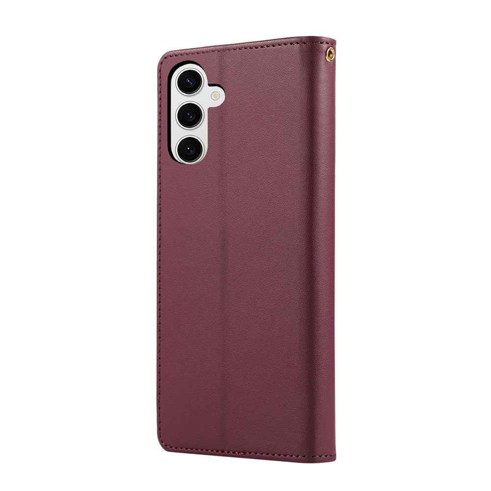 For Samsung Galaxy A57 5G Case RFID Blocking Wallet Stand Rhombus Leather Cover with Wrist Strap - Red