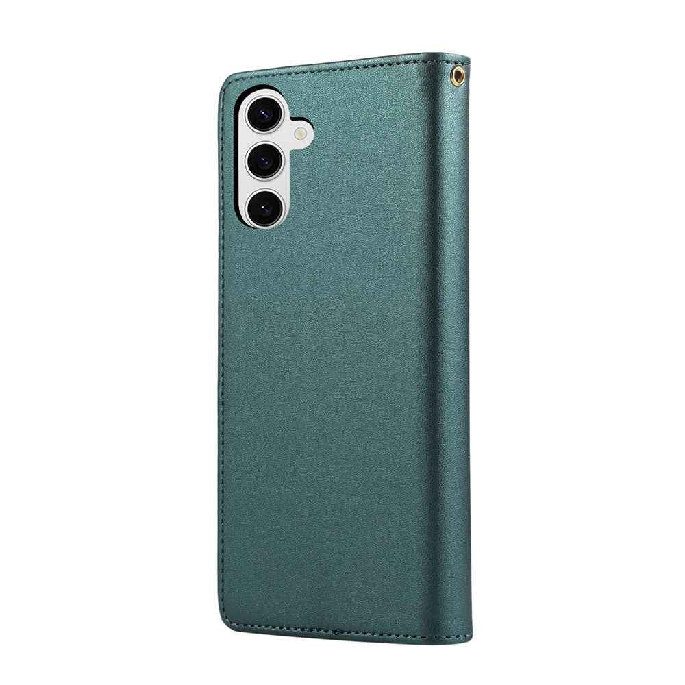For Samsung Galaxy A57 5G Case RFID Blocking Wallet Stand Rhombus Leather Cover with Wrist Strap - Green