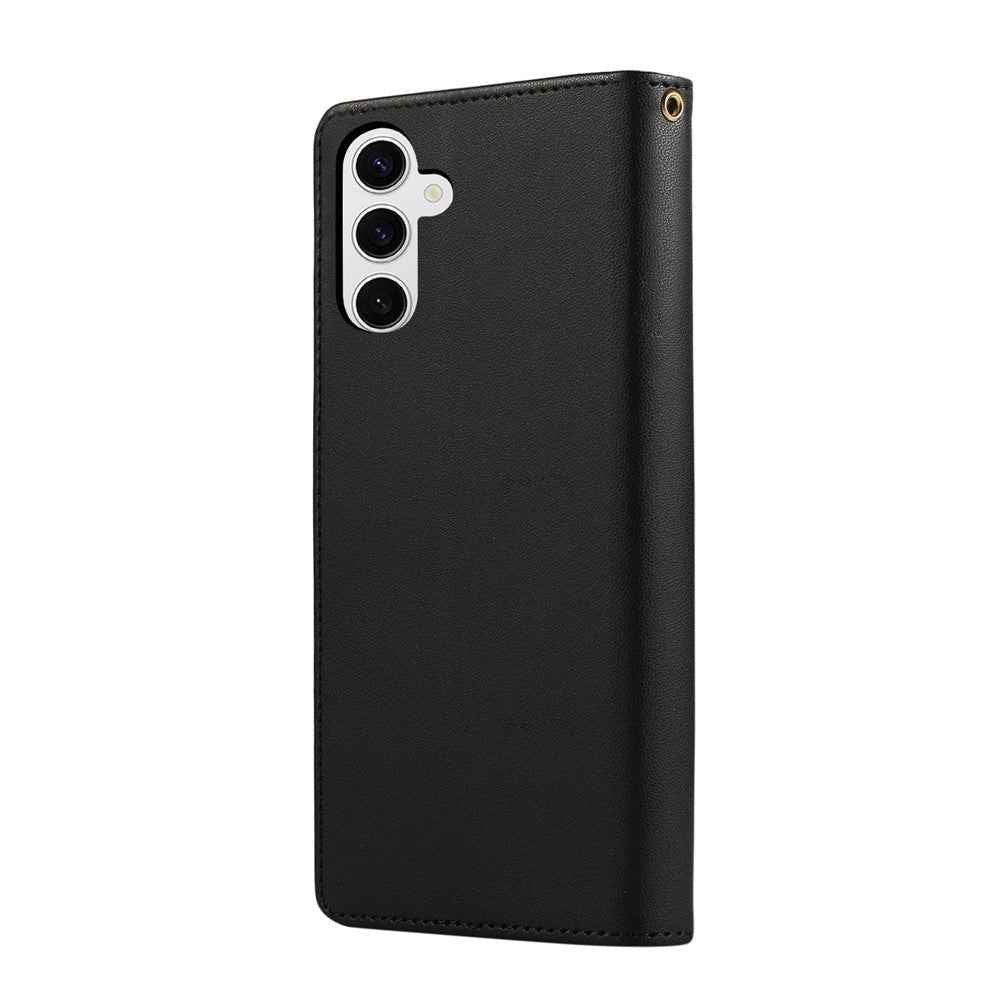 For Samsung Galaxy A57 5G Case RFID Blocking Wallet Stand Rhombus Leather Cover with Wrist Strap - Black