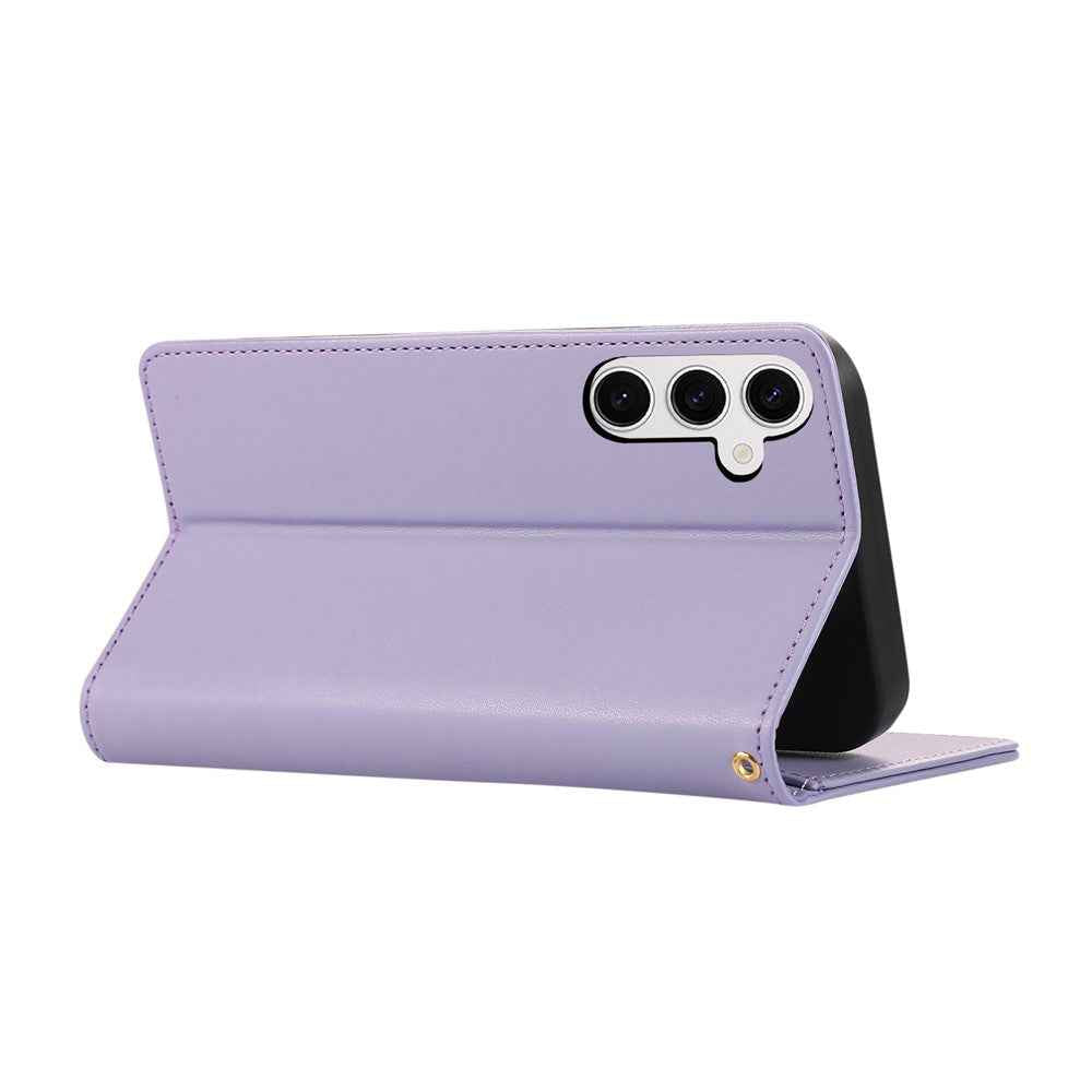 For Samsung Galaxy A57 5G Case RFID Blocking Wallet Stand Rhombus Leather Cover with Wrist Strap - Purple