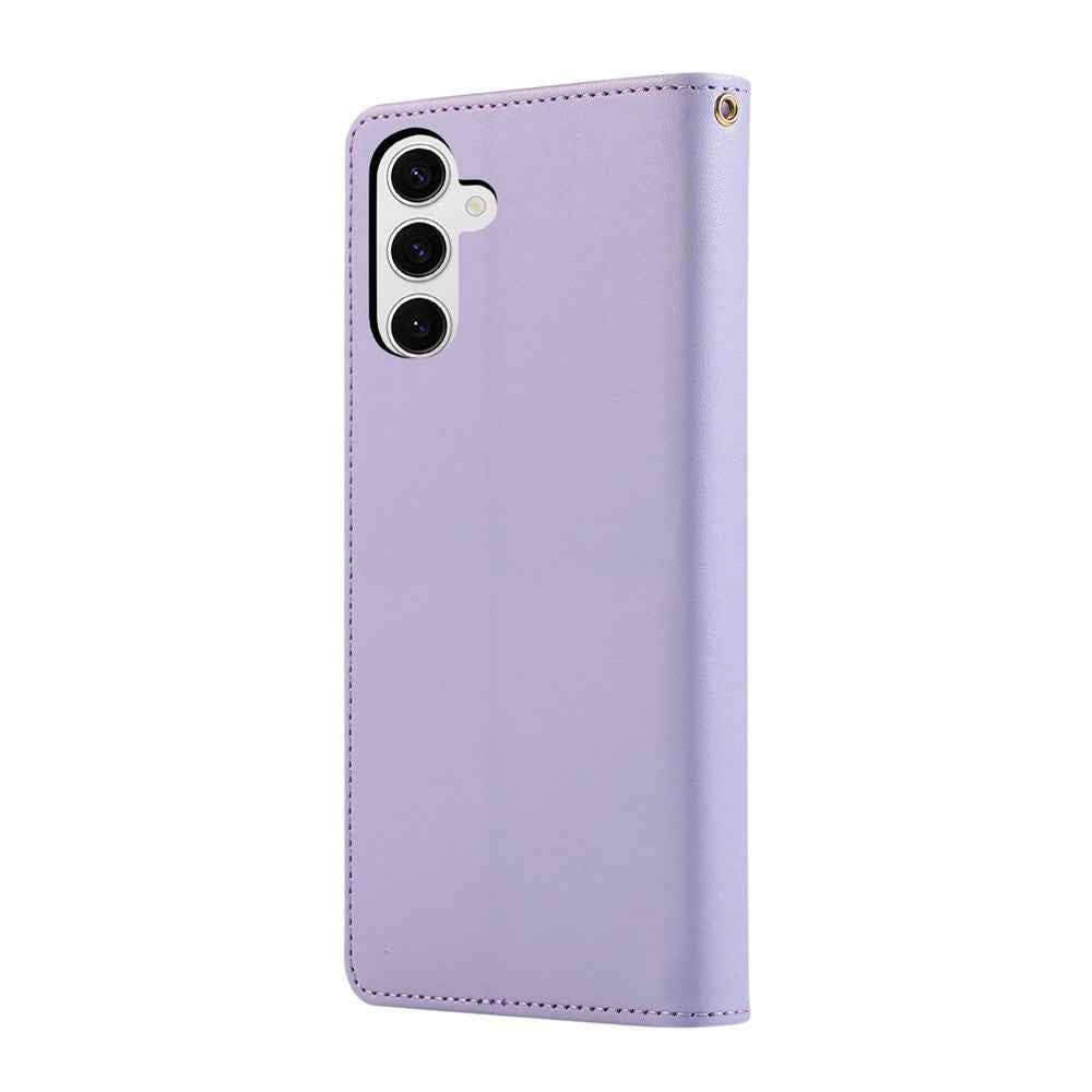 For Samsung Galaxy A57 5G Case RFID Blocking Wallet Stand Rhombus Leather Cover with Wrist Strap - Purple
