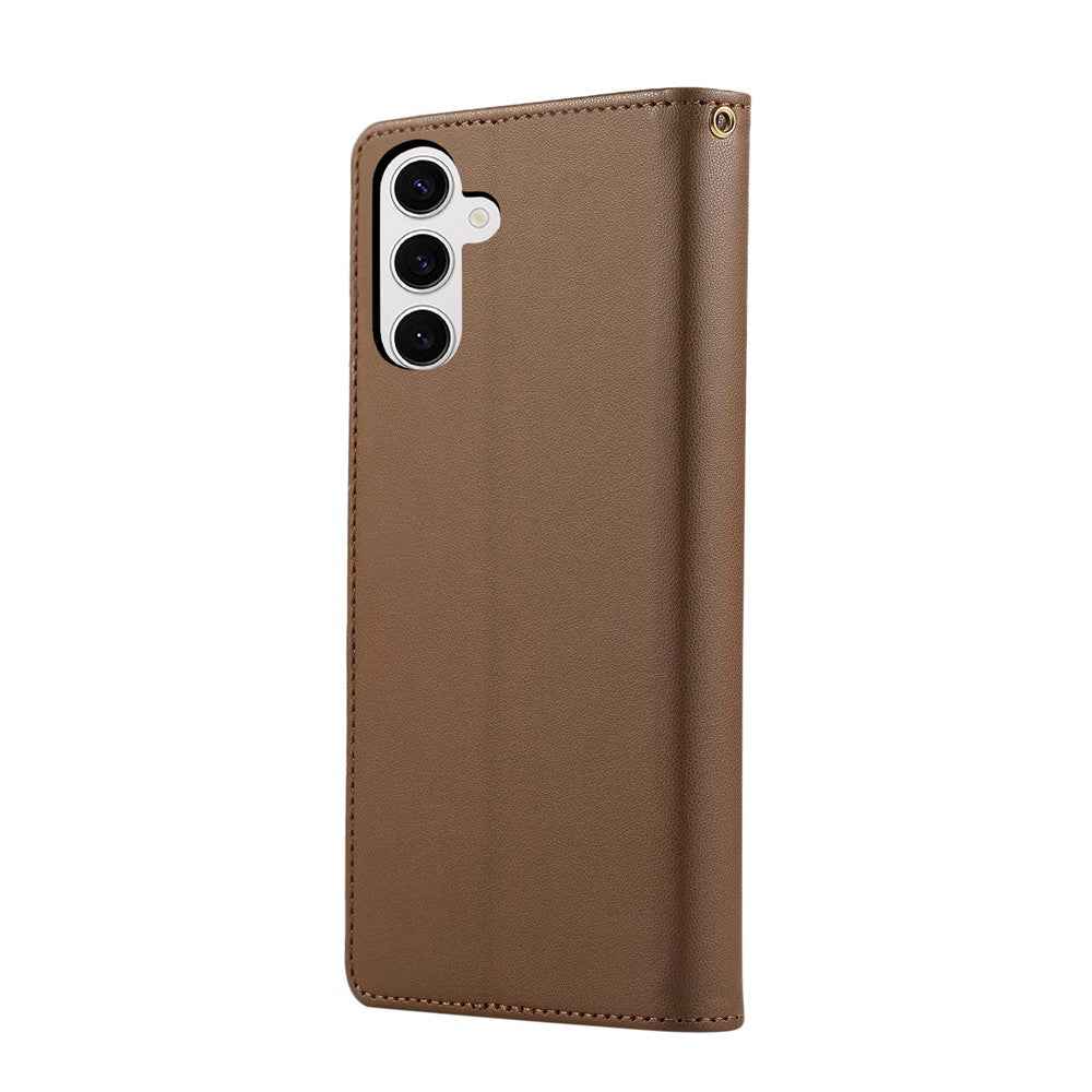 For Samsung Galaxy A57 5G Case RFID Blocking Wallet Stand Rhombus Leather Cover with Wrist Strap - Brown