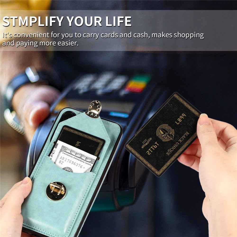For Samsung Galaxy A57 5G Case Card Holder Kickstand PU Leather + TPU Phone Cover with Shoulder Strap - Green