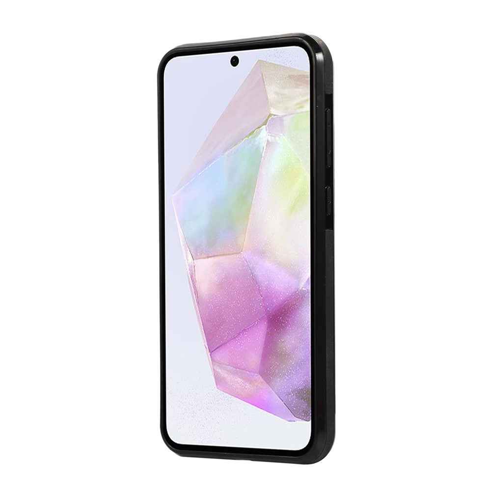 For Samsung Galaxy A57 5G Case Card Holder Kickstand Leather + TPU Phone Cover with Shoulder Strap - Black